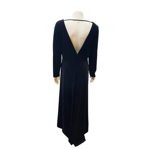 Jenny Yoo Malia BHLDN Black Velvet Long Sleeve Sheer Front Open Back Sz 16 - Picture 6 of 9